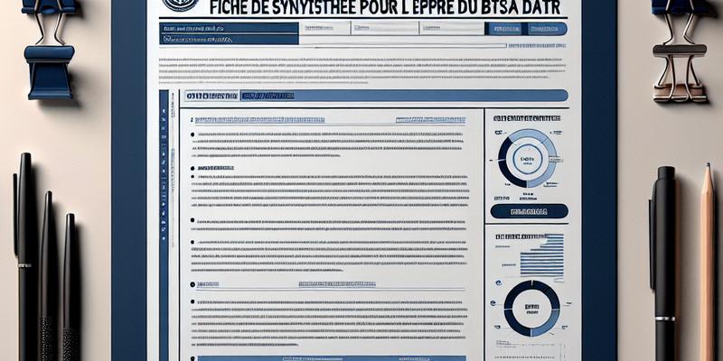 Fiche de Synthèse pour l'Épreuve E7-2 du BTSA DATR